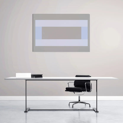 Tableau Minimaliste Géométrique en Gris et Blanc aux Bandes Bleutées