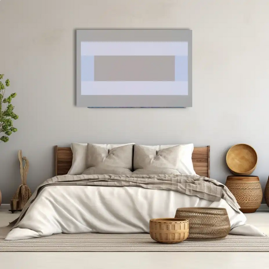 Tableau Minimaliste Géométrique en Gris et Blanc aux Bandes Bleutées