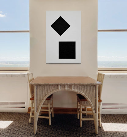 Tableau Minimaliste Suprématisme Noir sur Fond Blanc