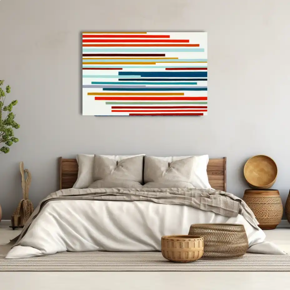 Minimalistisches Wandbild mit Bunten Horizontalen Bändern – Visuelle Rhythmen