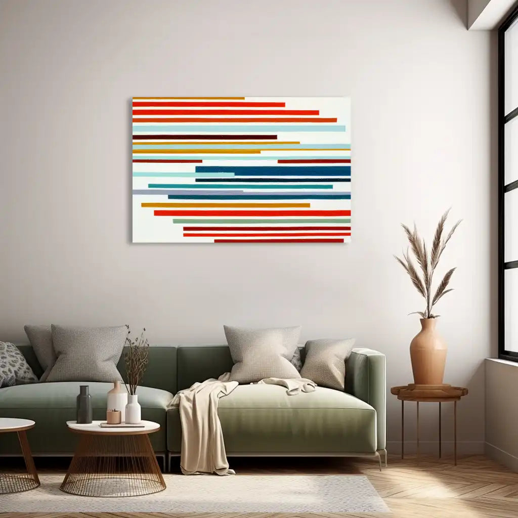 Minimalistisches Wandbild mit Bunten Horizontalen Bändern – Visuelle Rhythmen