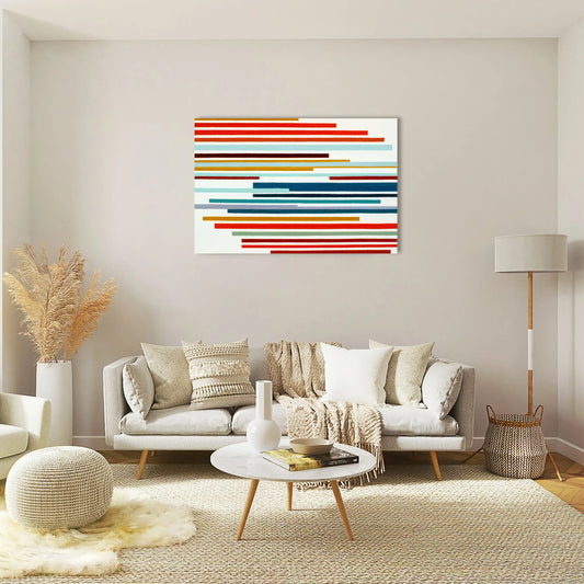 Tableau Minimaliste à Bandes Horizontales Multicolores – Rythmes Visuels