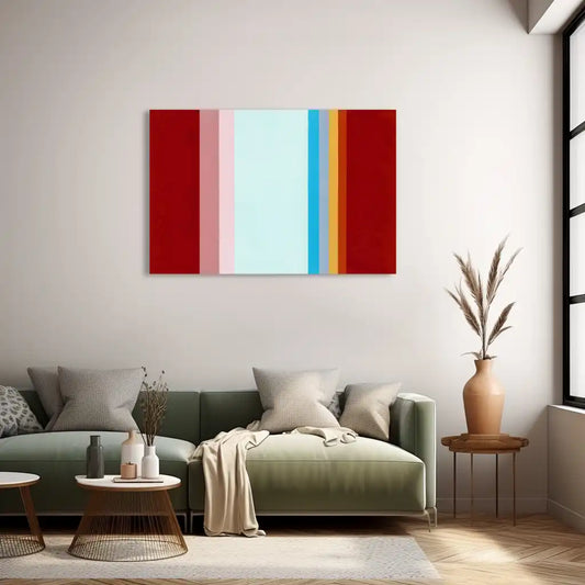 Tableau Minimaliste à Bandes Verticales en Contraste Blanc