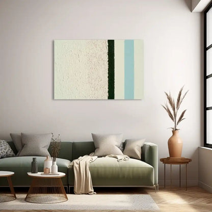 Tableau Minimaliste à Bandes Verticales en Vert et Bleu Pastel