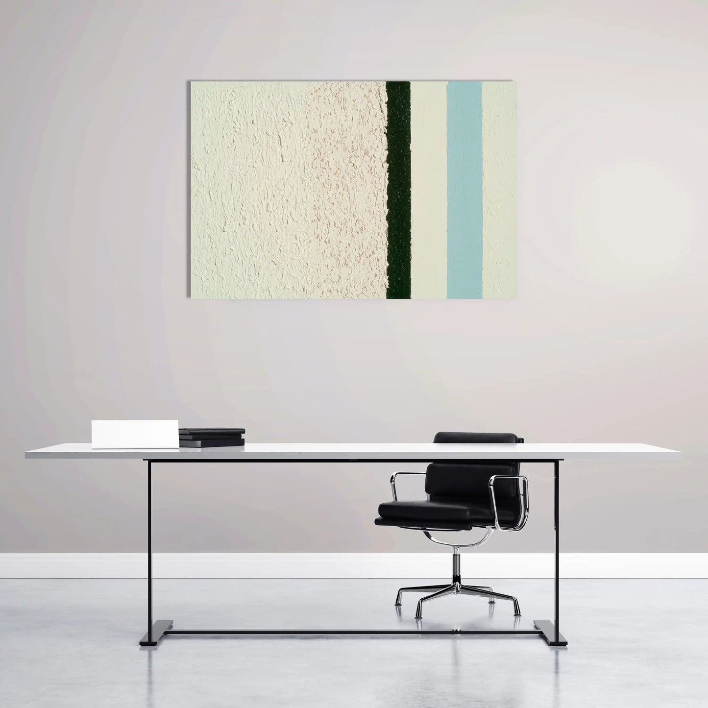 Tableau Minimaliste à Bandes Verticales en Vert et Bleu Pastel