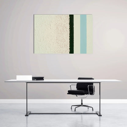 Tableau Minimaliste à Bandes Verticales en Vert et Bleu Pastel
