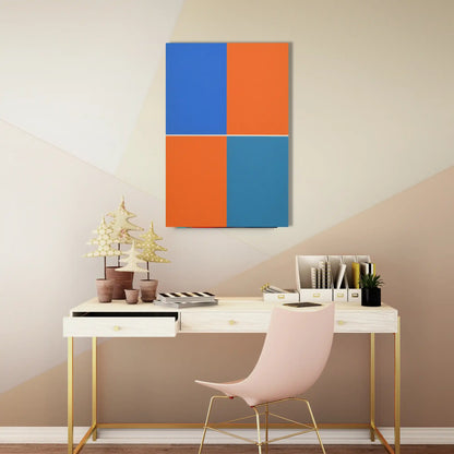 Tableau Minimaliste a Quadrants Géométriques Orange et Bleu