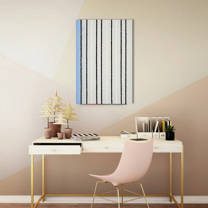 Tableau Minimaliste à Rayures Verticales 2 - Noires et Bordure Bleue