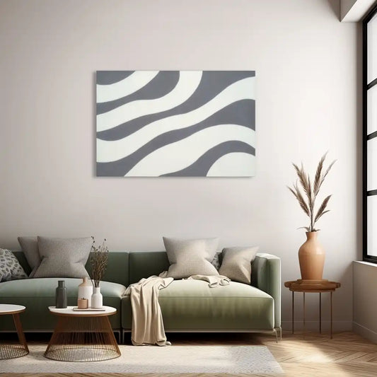 Tableau Minimaliste aux Ondes Grises et Blanches