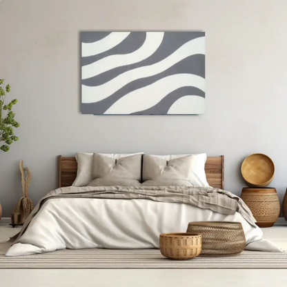 Tableau Vagues Géométriques Minimaliste en Gris et Blanc