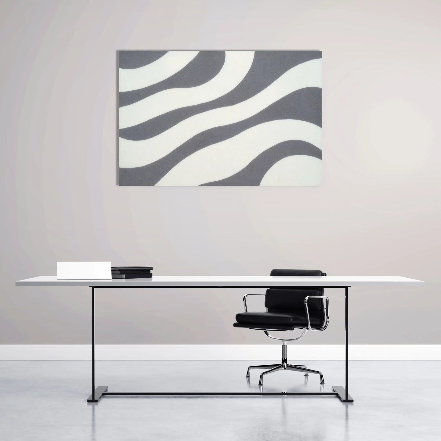 Tableau Vagues Géométriques Minimaliste en Gris et Blanc