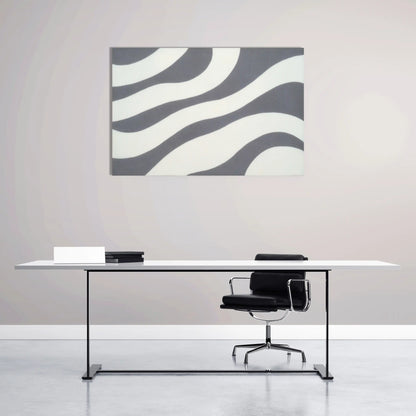 Tableau Vagues Géométriques Minimaliste en Gris et Blanc