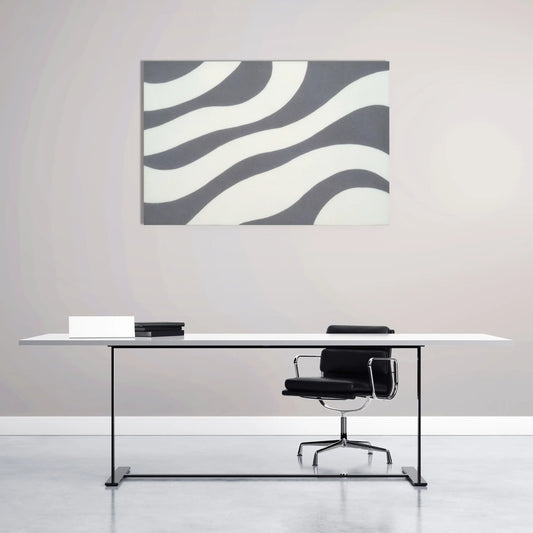 Tableau Vagues Géométriques Minimaliste en Gris et Blanc