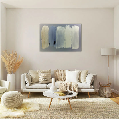 Tableau Minimaliste aux Pinceaux Verticaux – Blanc Crème et Lavande Douce