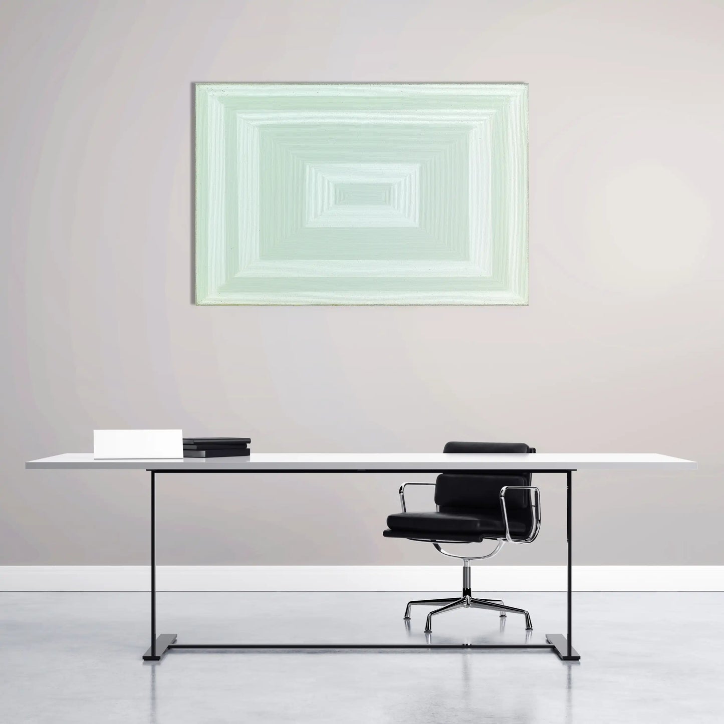 Tableau Minimaliste aux Rectangles Concentriques Vert Pale