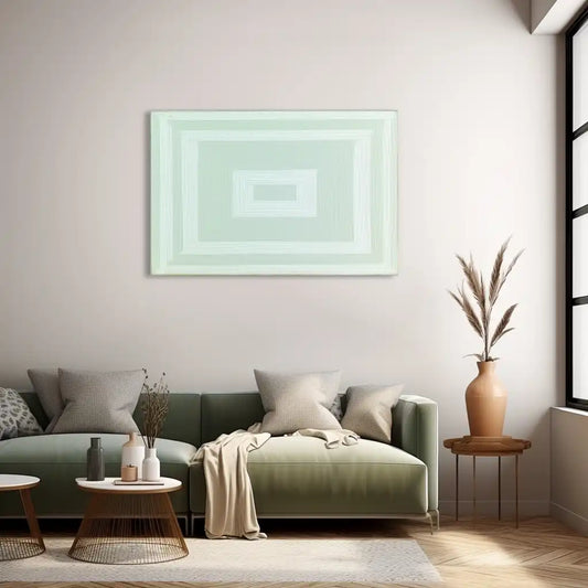 Tableau Minimaliste aux Rectangles Concentriques Vert Pale