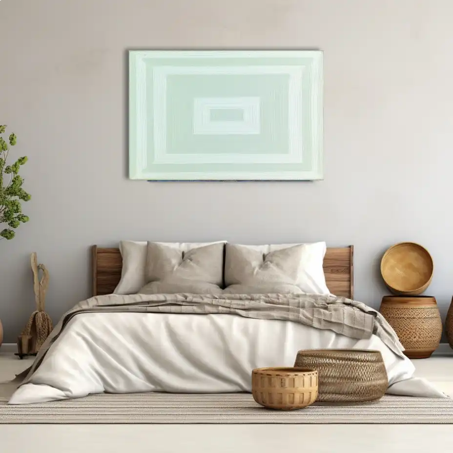 Tableau Minimaliste aux Rectangles Concentriques Vert Pale