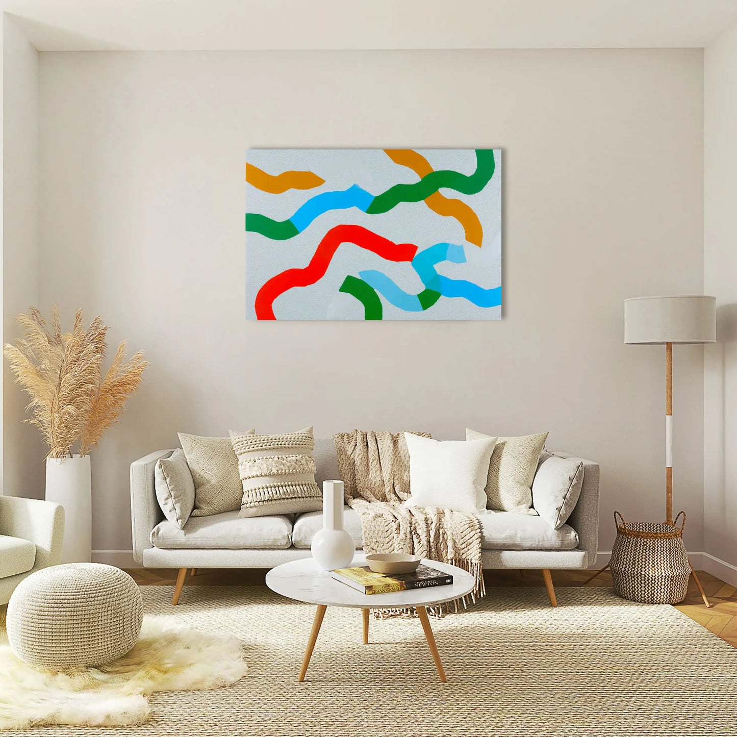 Minimalist Wall Art – Colorful Ribbons on Gray