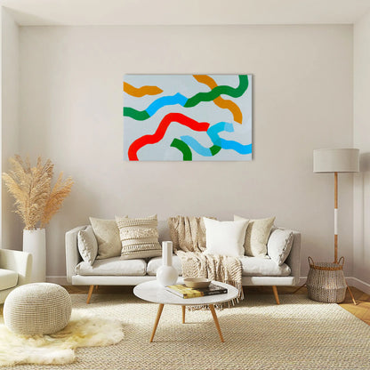Minimalist Wall Art – Colorful Ribbons on Gray