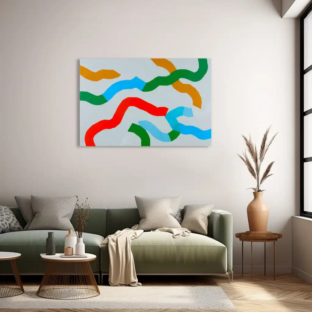 Minimalist Wall Art – Colorful Ribbons on Gray