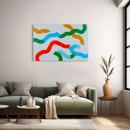 Minimalist Wall Art – Colorful Ribbons on Gray