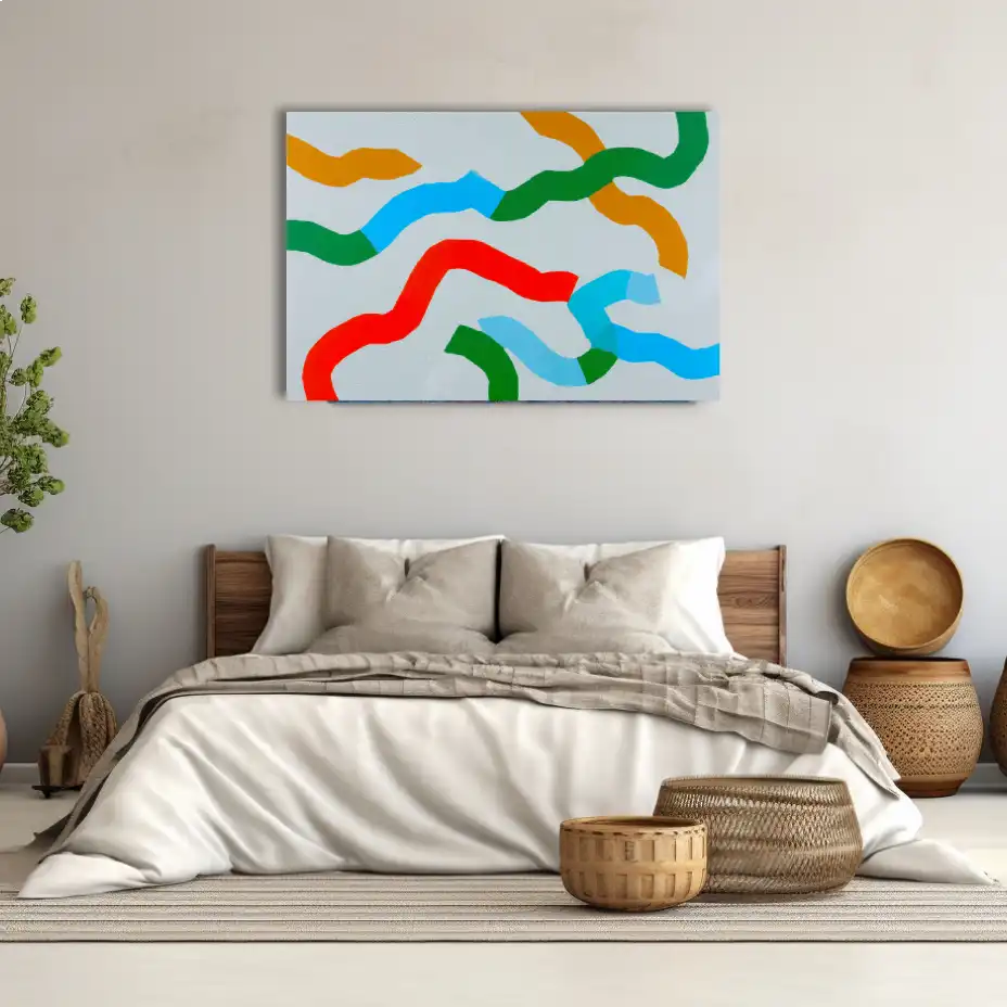Minimalist Wall Art – Colorful Ribbons on Gray