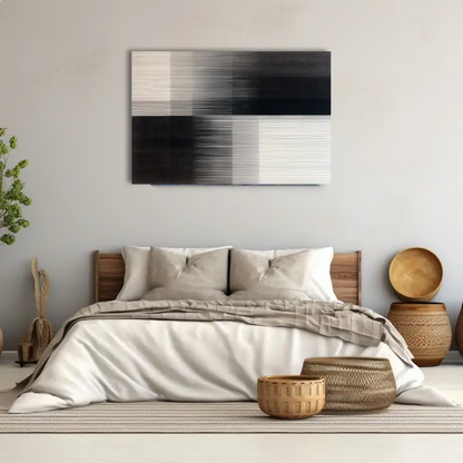 Tableau Minimaliste en Dégradé Noir et Blanc – Lignes d’Ombre, Rythmes de Lumière