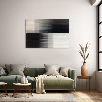 Tableau Minimaliste en Dégradé Noir et Blanc – Lignes d’Ombre, Rythmes de Lumière