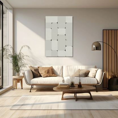 Tableau Motif Modulaire Minimaliste aux Formes Arrondies - Esprit Mid-Century