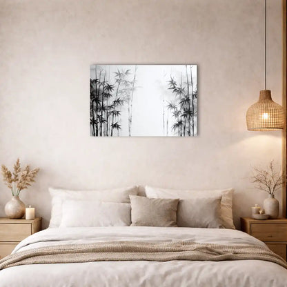 Tableau Peinture Blanc et Bambou
