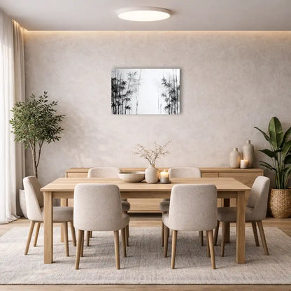 Tableau Peinture Blanc et Bambou