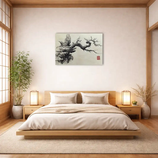 Sumi e Branche de Prunier – Résilience délicate et floraison