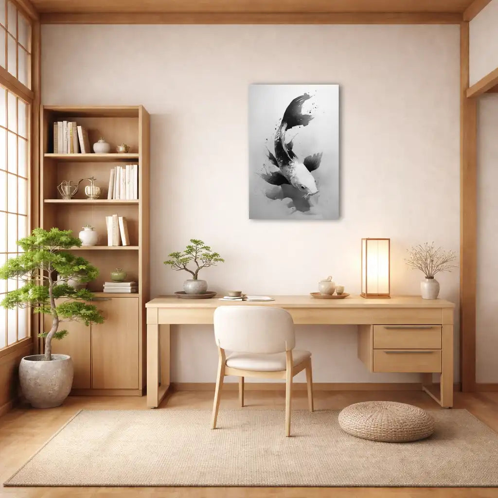 Sumi-e Koi-Karpfen – Fließende Bewegung und Ausdauer – Leinwand