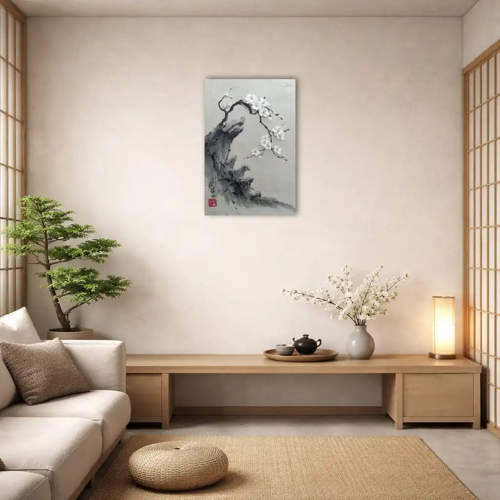Sumi-e Kirschblüte – Vergängliche Blüte – Japanische Leinwand