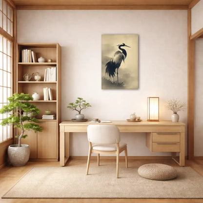 Sumi-e Kranich – Himmlische Anmut und symbolische Langlebigkeit – Leinwand