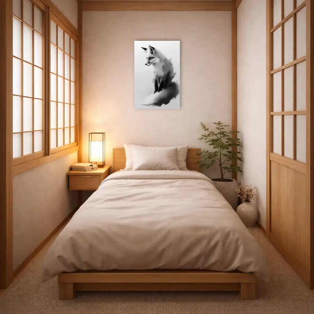 Sumi-e Fuchs (Kitsune) – Mystischer und wilder Geist – Leinwand