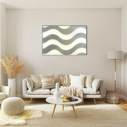 Tableau Vagues Géométriques Minimaliste en Gris et Blanc