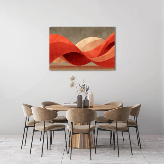 Tableau Vagues des Collines Terracotta – Ondulations carmin sur ciel minéral