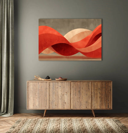 Tableau Vagues des Collines Terracotta – Ondulations carmin sur ciel minéral