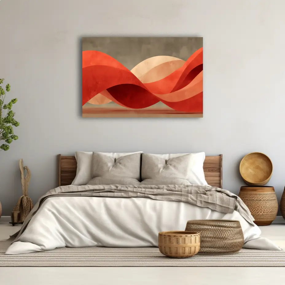 Tableau Vagues des Collines Terracotta – Ondulations carmin sur ciel minéral