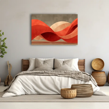 Tableau Vagues des Collines Terracotta – Ondulations carmin sur ciel minéral