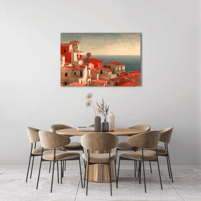 Tableau Village Mediterraneen aux Toits de Terre Cuite