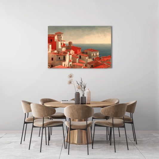 Tableau Village Mediterraneen aux Toits de Terre Cuite