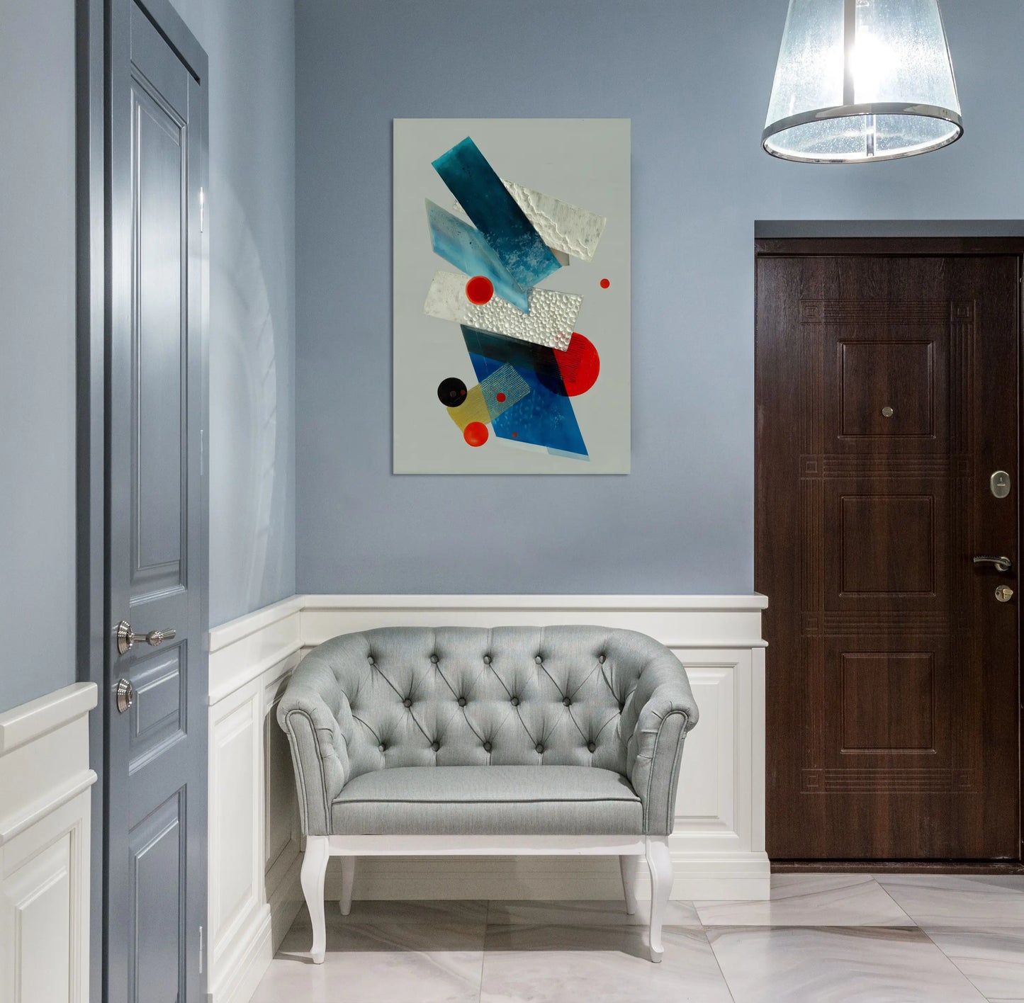 Tableau arctique minimal azur et orbes carmin