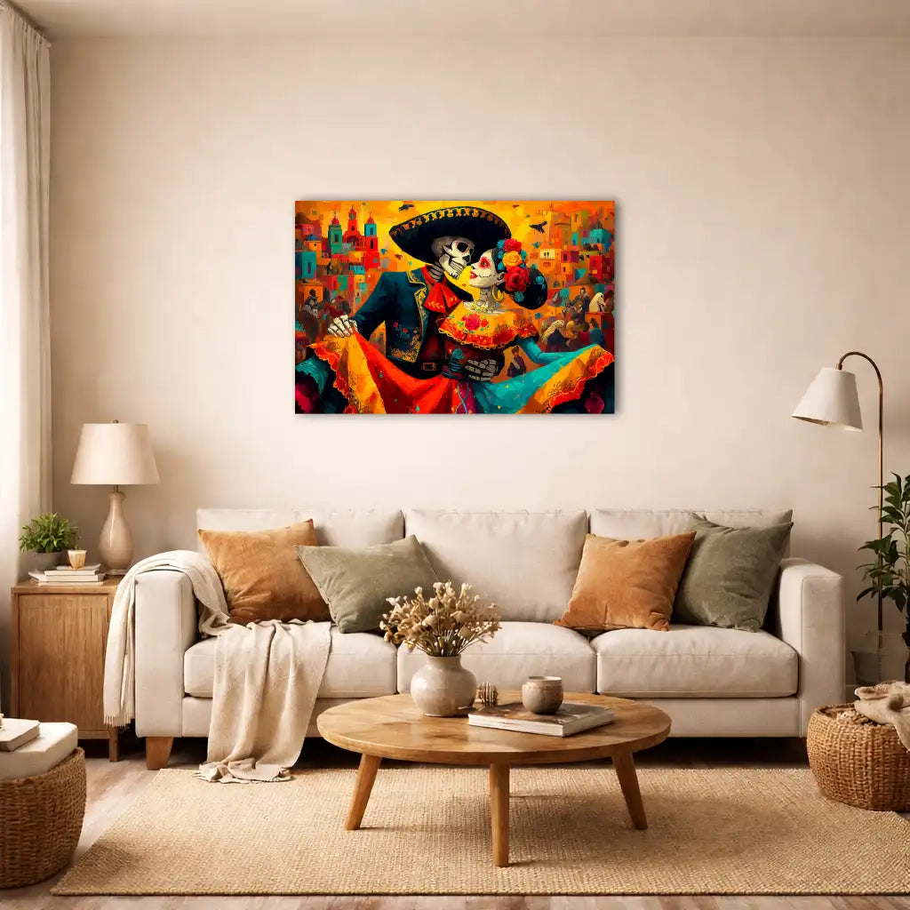 Mexikanisches Calavera-Paar – Ewiger Tanz – Wandbild
