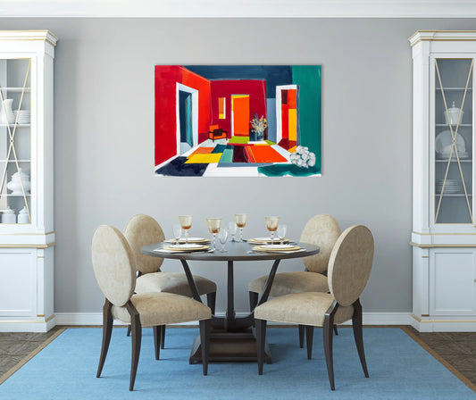 Tableau hygge graphique - interieur carmin