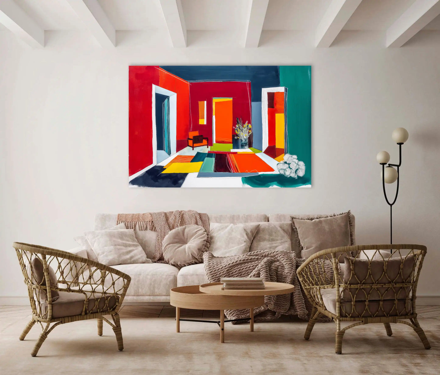 Tableau hygge graphique - interieur carmin