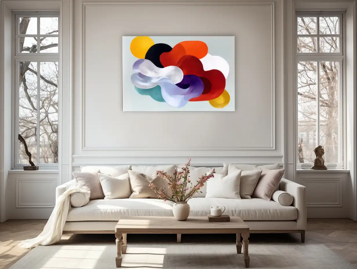 Tableau Organique  - nuage pastel et carmin scandinave