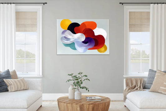 Tableau Organique  - nuage pastel et carmin scandinave