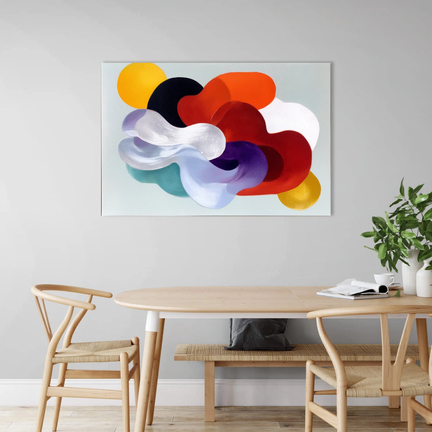 Tableau Organique  - nuage pastel et carmin scandinave